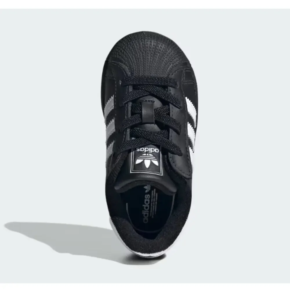 Adidas Kids Core Black Cloud White Superstar II Elastic Lace Shoes Size 4K